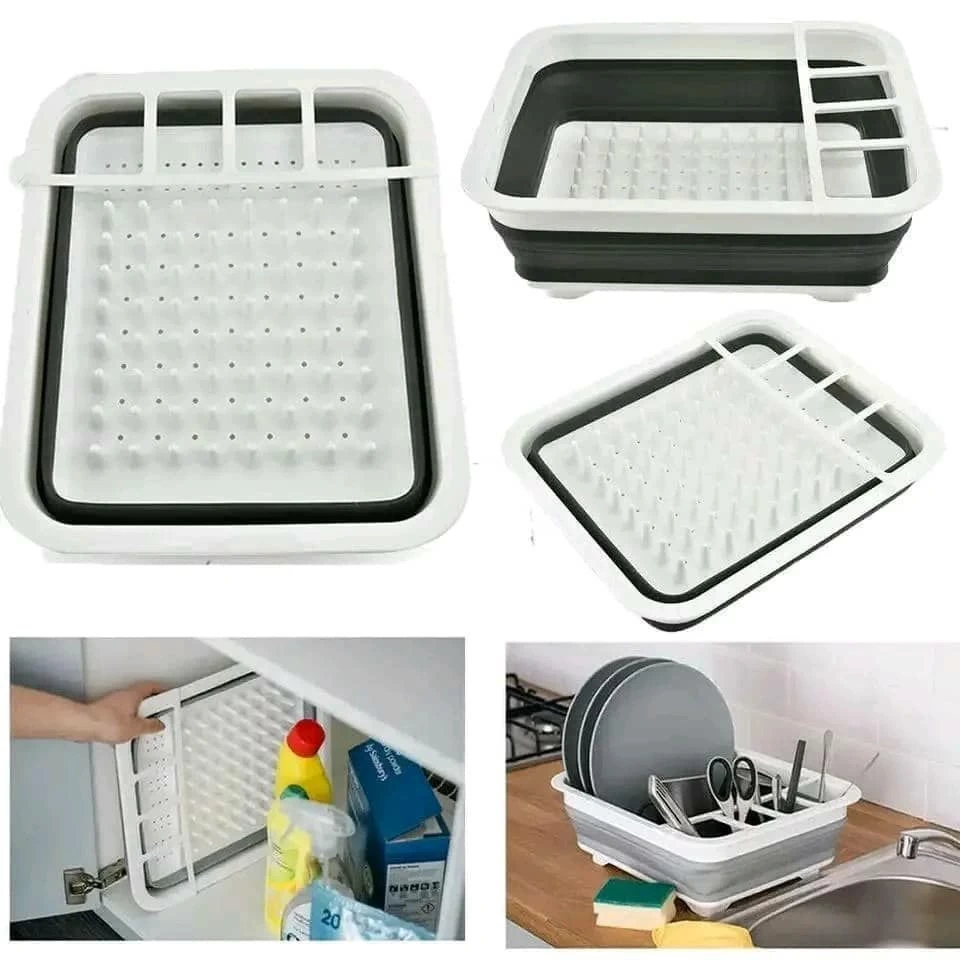 Kitchen Foldable Dish Rack – Space-Saving Collapsible Dish Drainer with Drain Tray | Durable Drying Rack for Plates & Utensils Nigeria