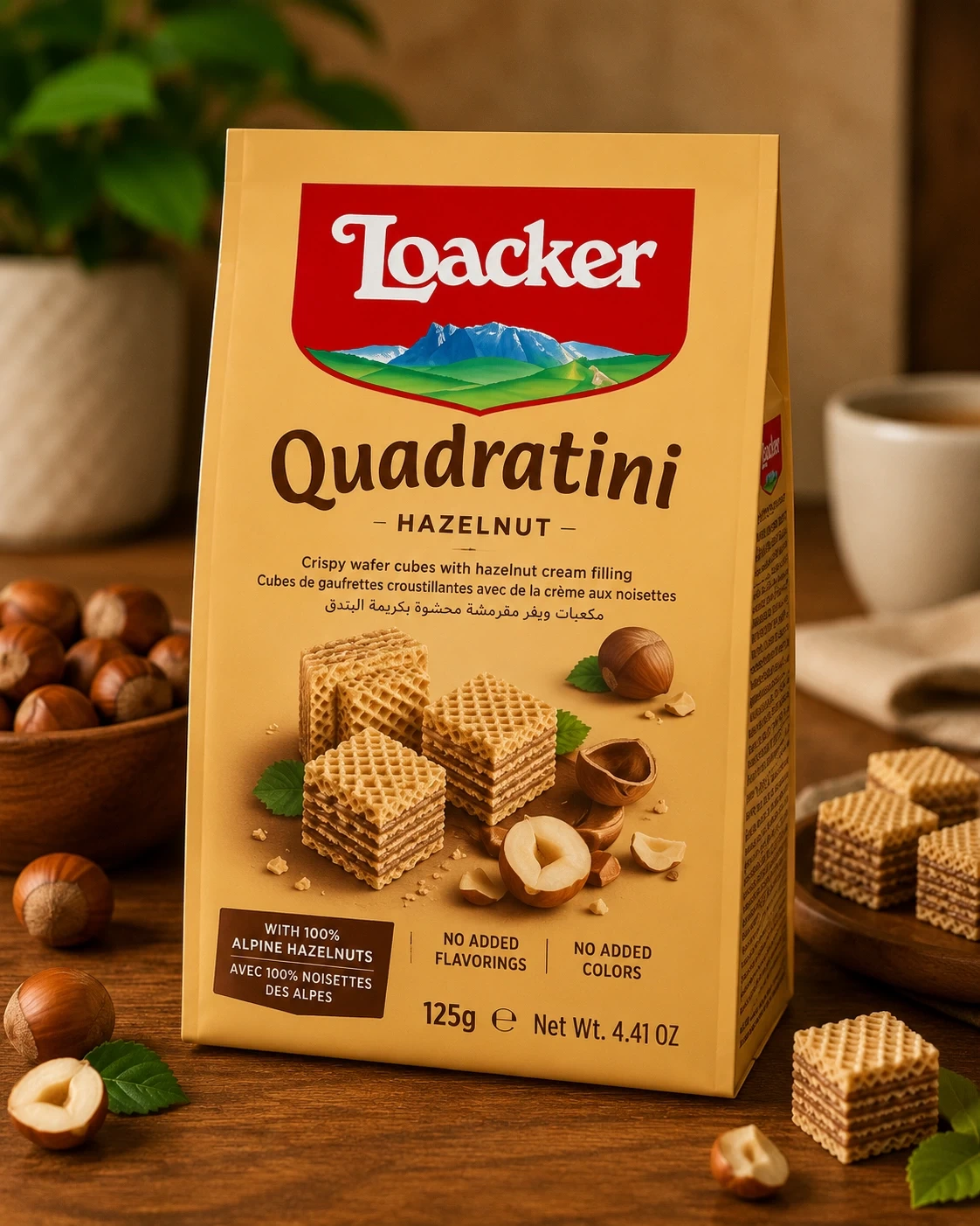 Loacker Quadratini Hazelnut Wafer Cubes 125g – Premium Italian Hazelnut Wafers in Lagos Nigeria
