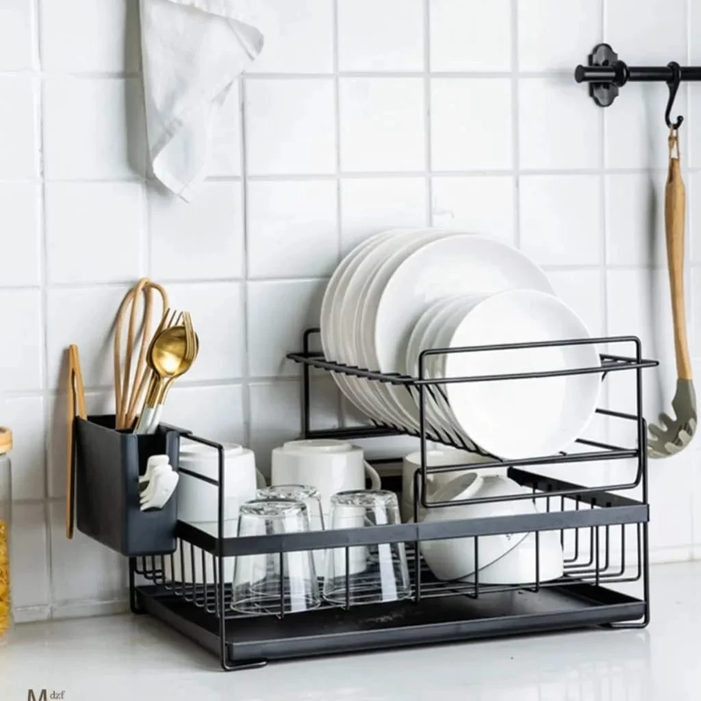 3 Layer Dish Rack – Stainless Steel Kitchen Plate & Utensil Organizer with Drain Tray | Space-Saving Dish Drying Rack Nigeria